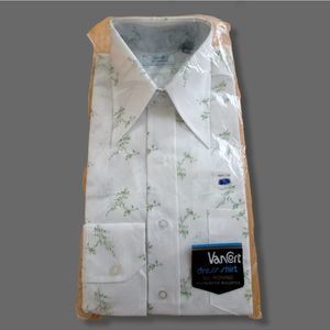 Vintage white green floral short sleeve button down shirt